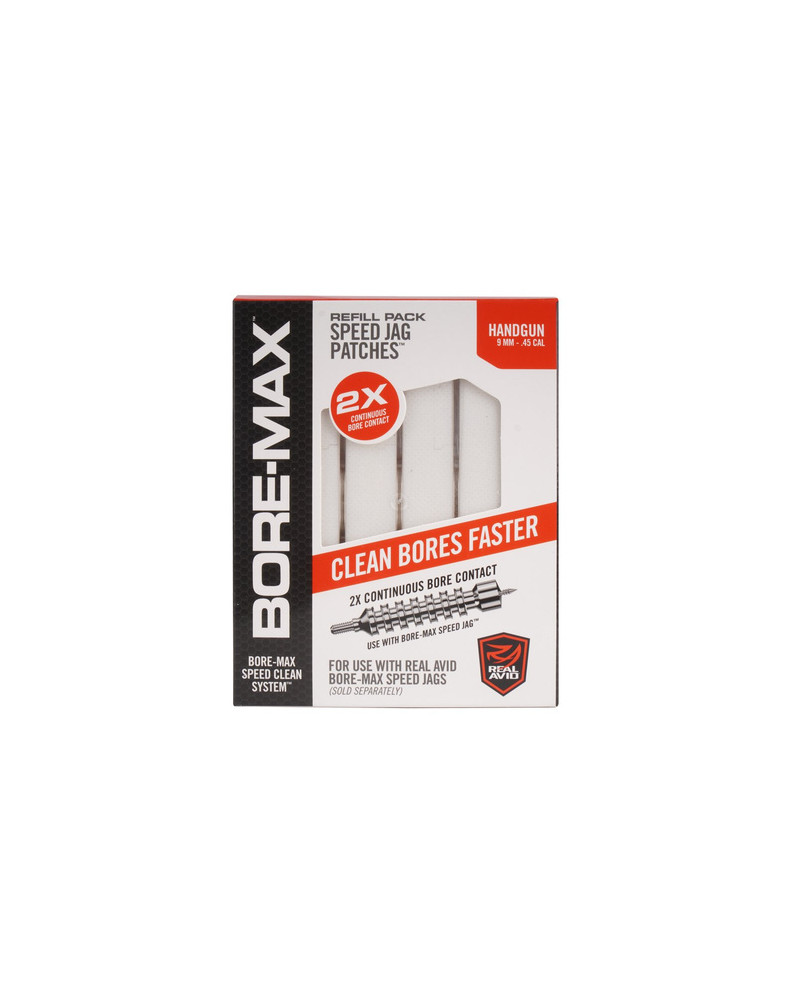 Real Avid - Zestaw przecieraków do broni Bore-Max Speed Jag Patches - 4'' L - 9 mm-.45 - 250 szt. - AVBMPATCH4L