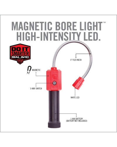 Real Avid - Lampka magnetyczna do czyszczenia luf Bore Light - 100 lumenów - Czarna/Czerwona - AVBR101-B