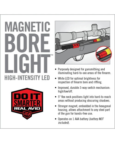 Real Avid - Lampka magnetyczna do czyszczenia luf Bore Light - 100 lumenów - Czarna/Czerwona - AVBR101-B