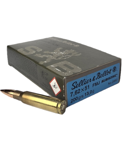 Amunicja S&B kal. 308 Win (7,62x51mm) Subsonic FMJ 13g 200gr