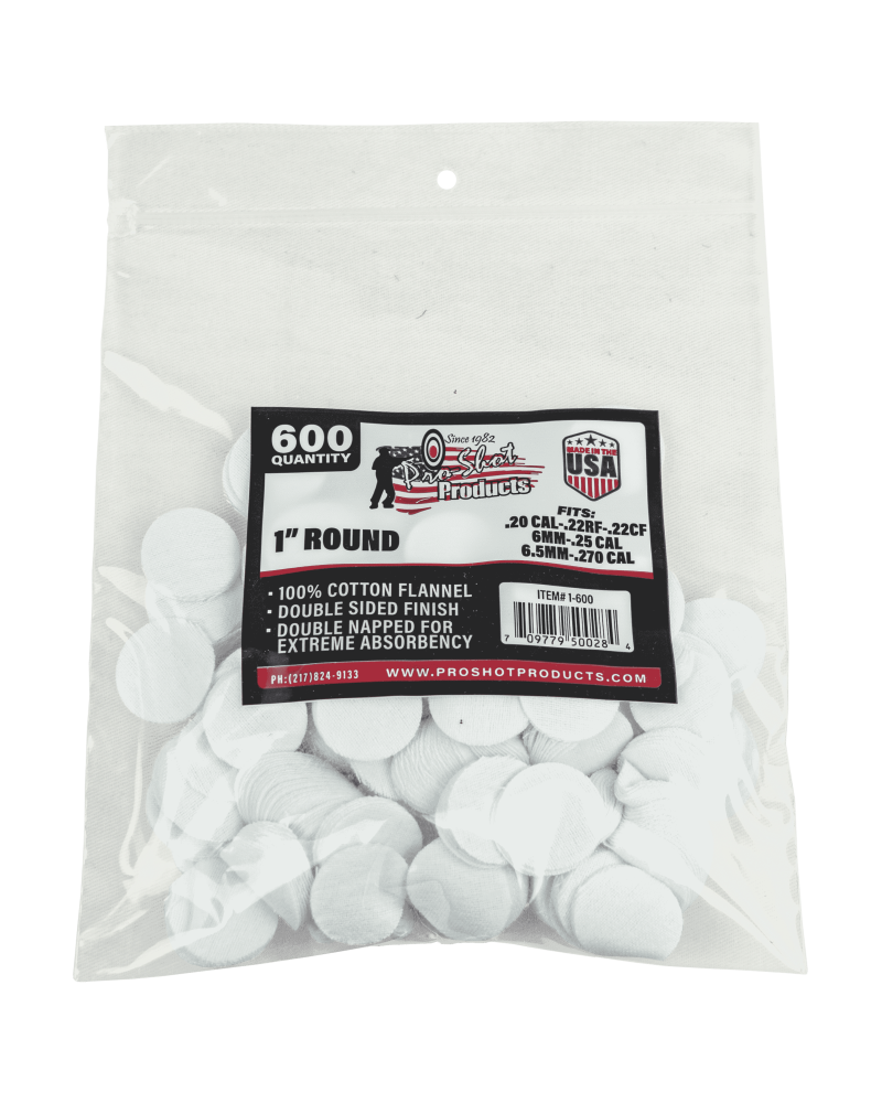 Pro-Shot Patche do czyszczenia okrągłe 1'' (.22-.270) 600szt. 1-600