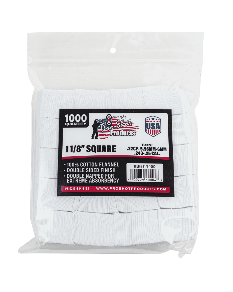 Pro-Shot Patche do czyszczenia kwadratowe 1-1/8'' (.22-.270) 1000szt. 11/8-1000